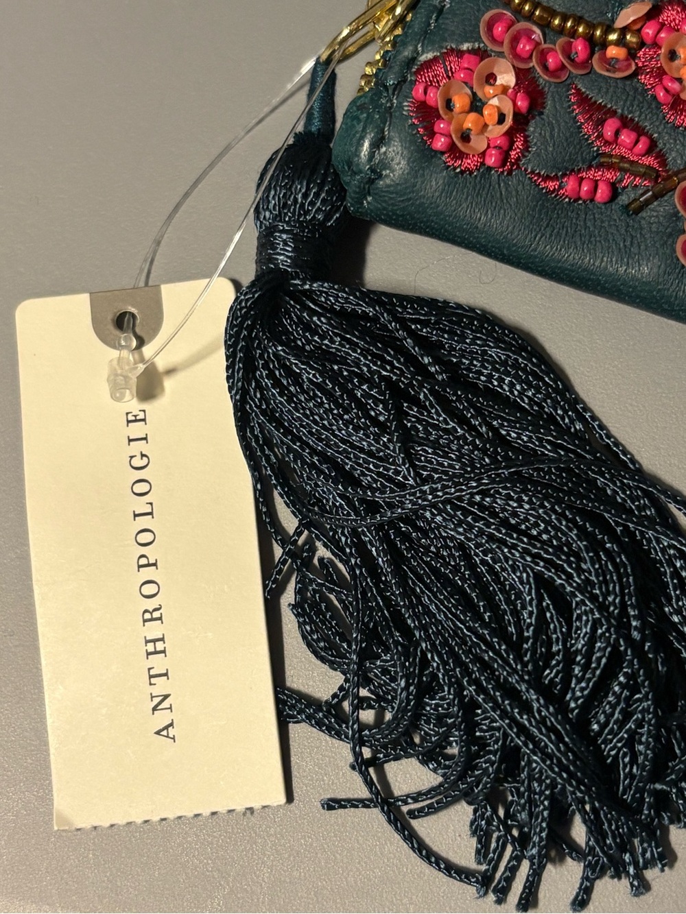 Anthropologie Letter A Leather Beaded Zip Pouch - Picture 4 of 6